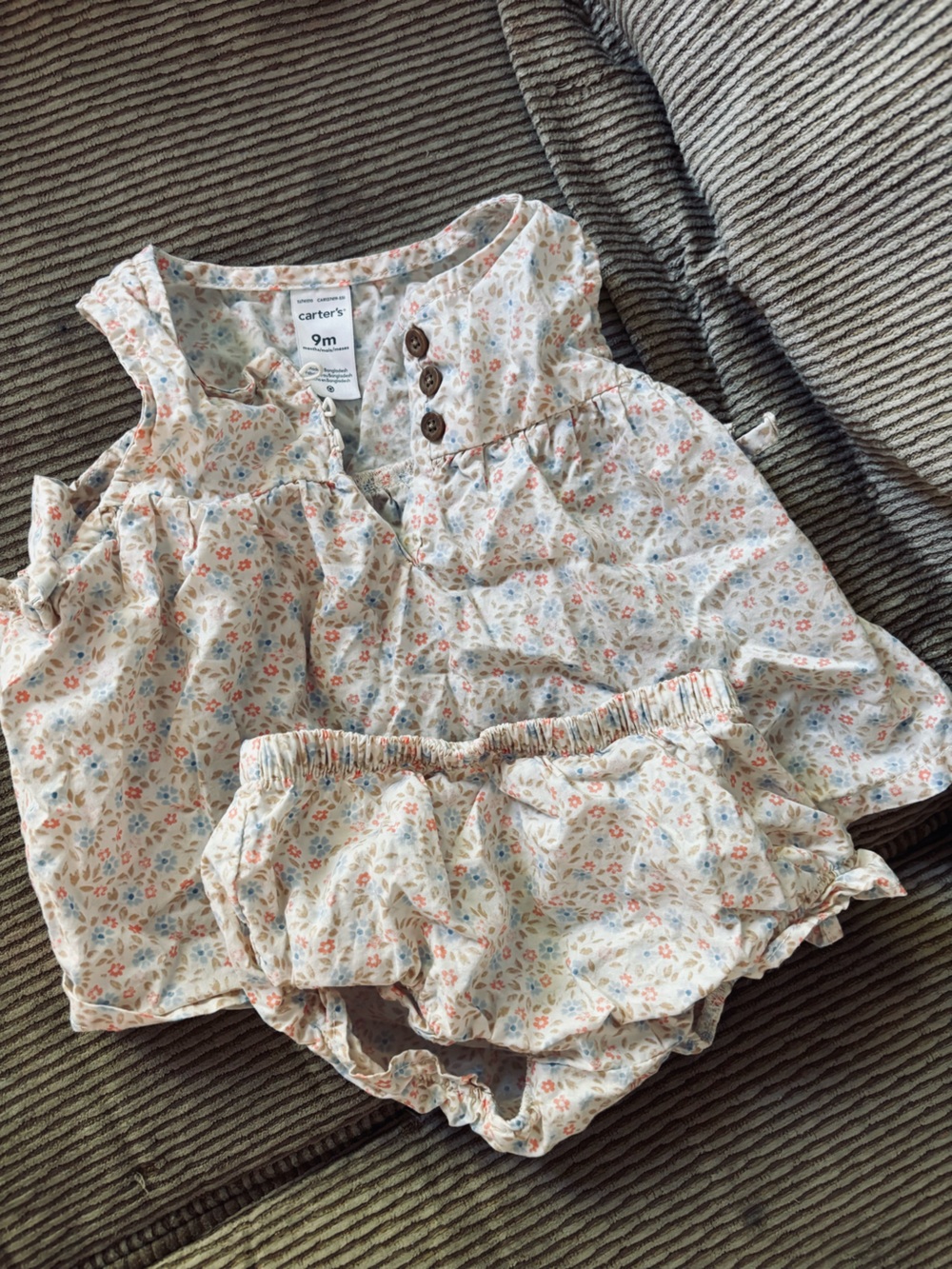 Carter's Cream Floral Two-Piece Set with Pink and Blue Blossoms